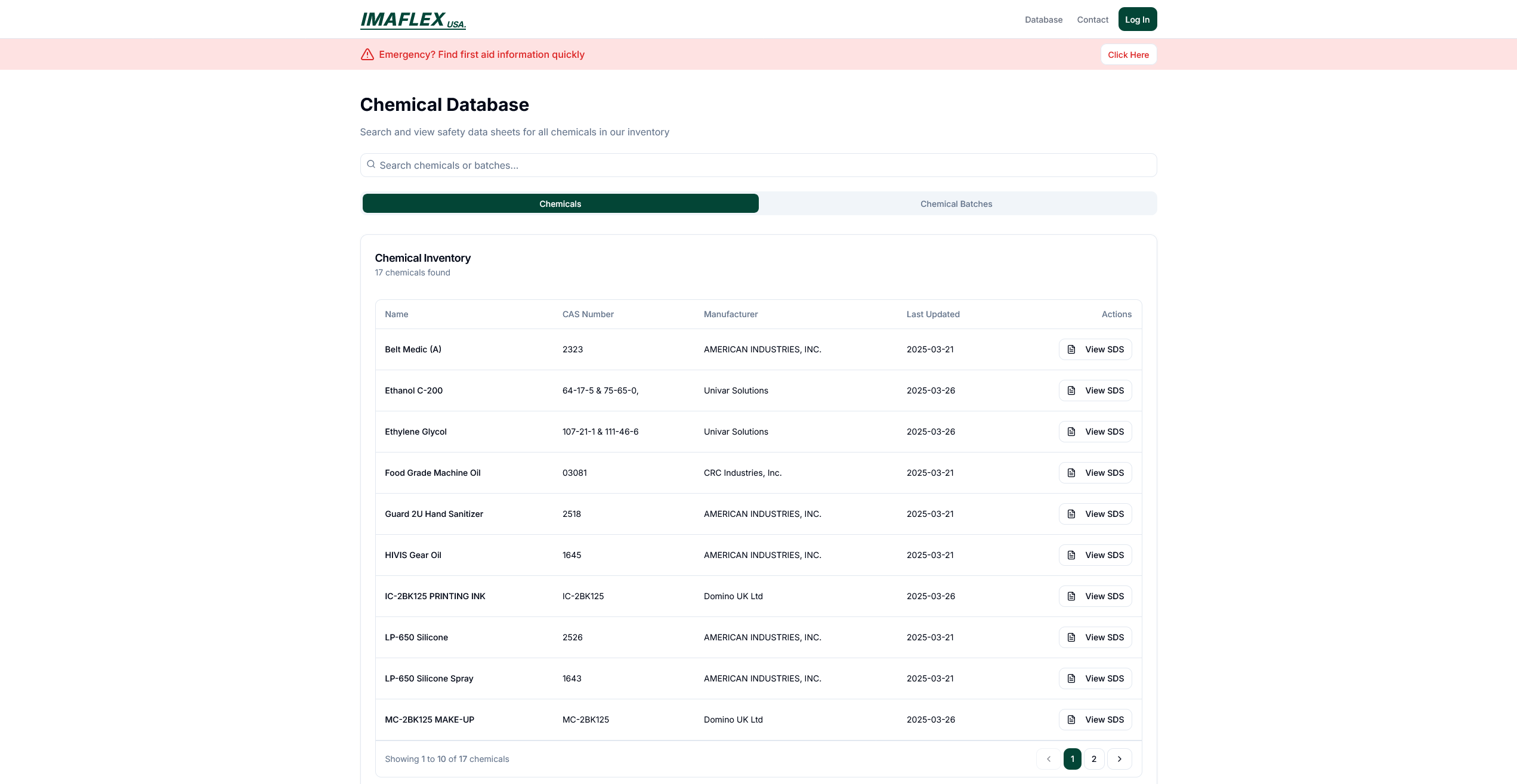 Searchable database of Safety Data Sheets
