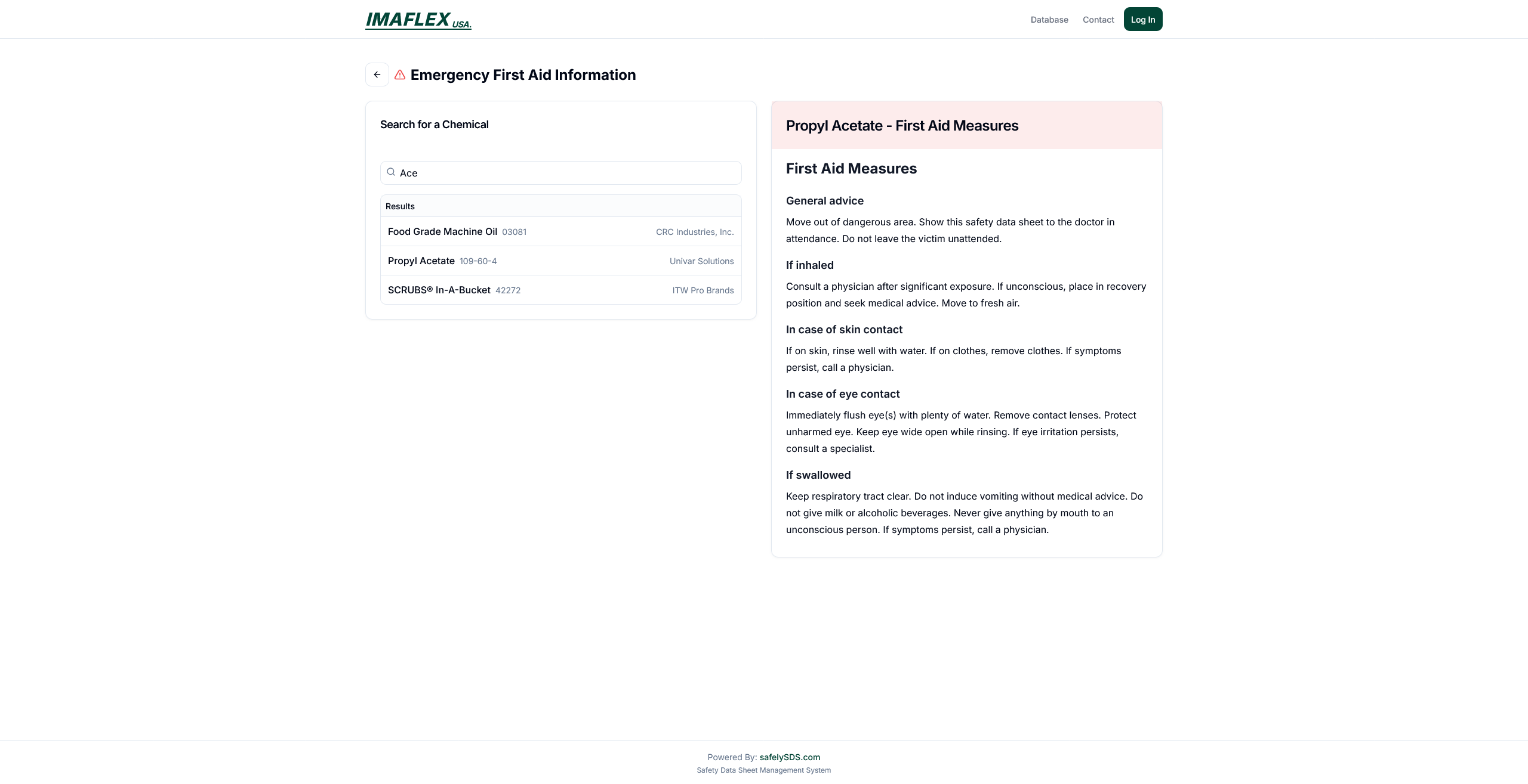 Emergency response page with bold first aid instructions